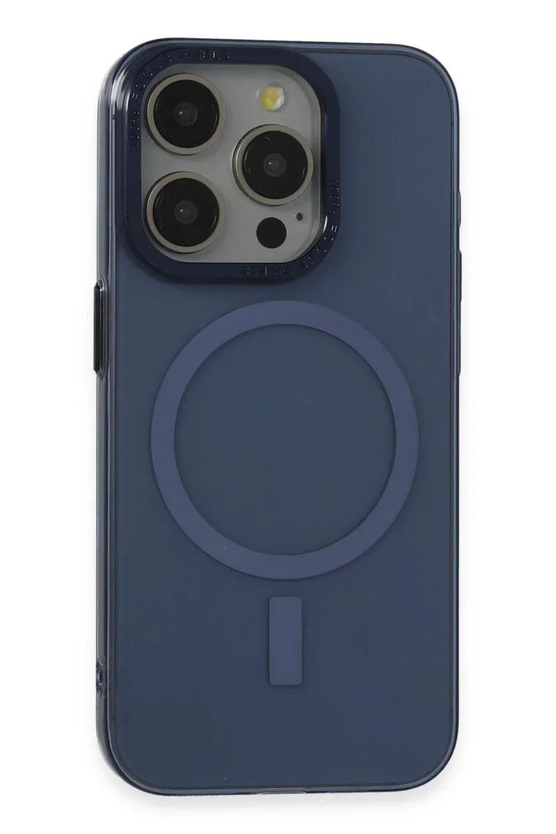 Apple iPhone 15 Pro Max Kılıf Anka PC Magneticsafe Sert Metal Kapak - Lacivert