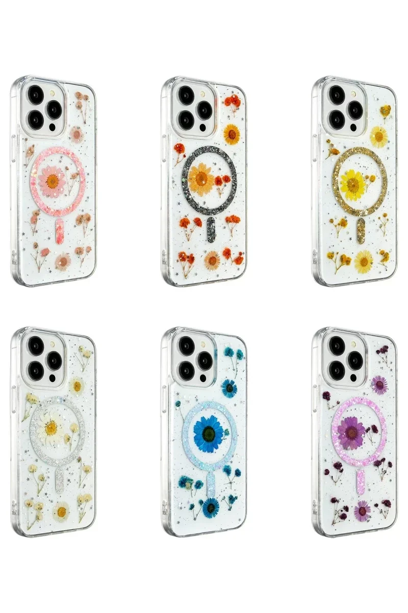 Apple iPhone 15 Pro Max Kılıf Daisy Simli Magsafe Kapak - Mavi
