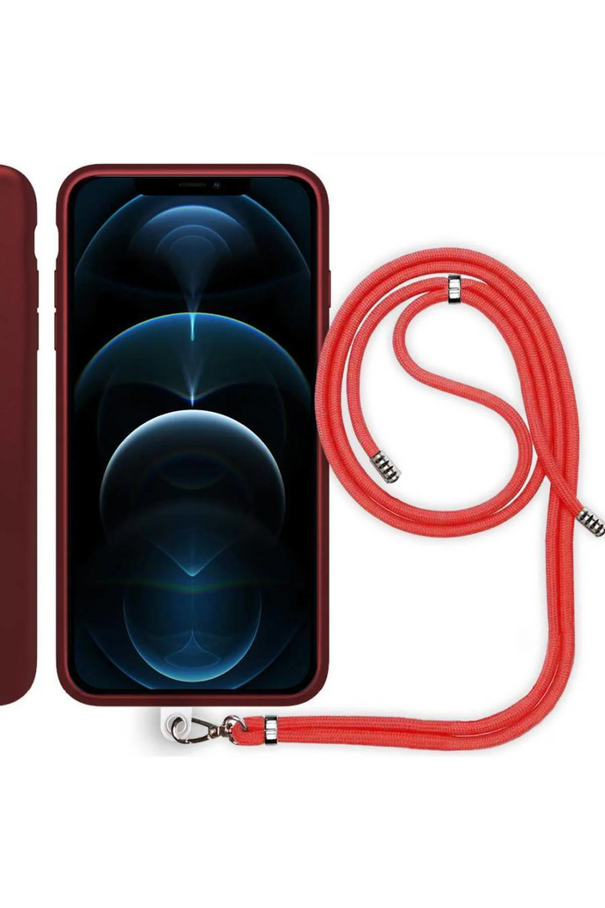 Apple iPhone 15 Pro Max 6.7'' İp Askılı Silikon Kılıf Mavi