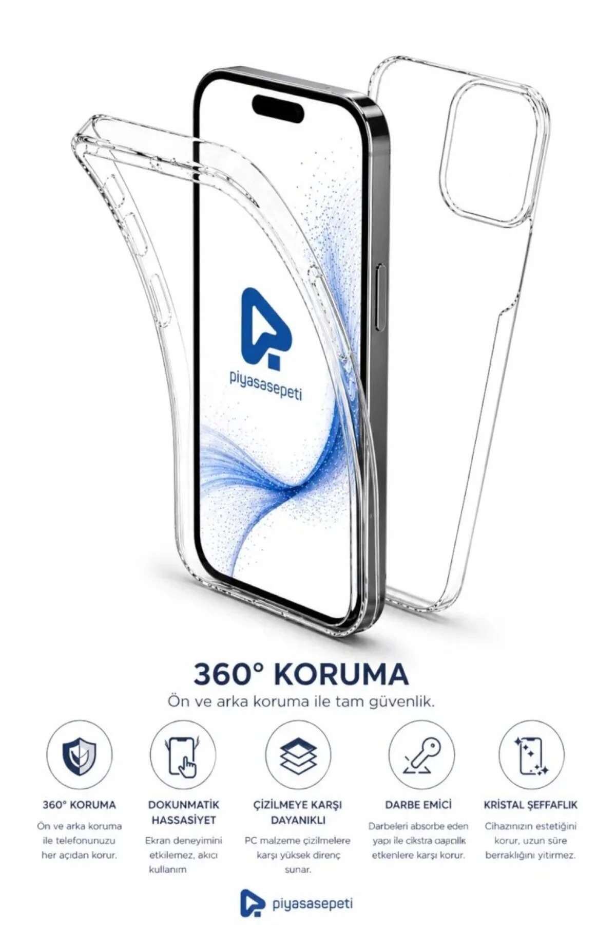 Apple iPhone 15 Pro Max 6.7'' Çift Taraflı Silikon Kılıf Şeffaf
