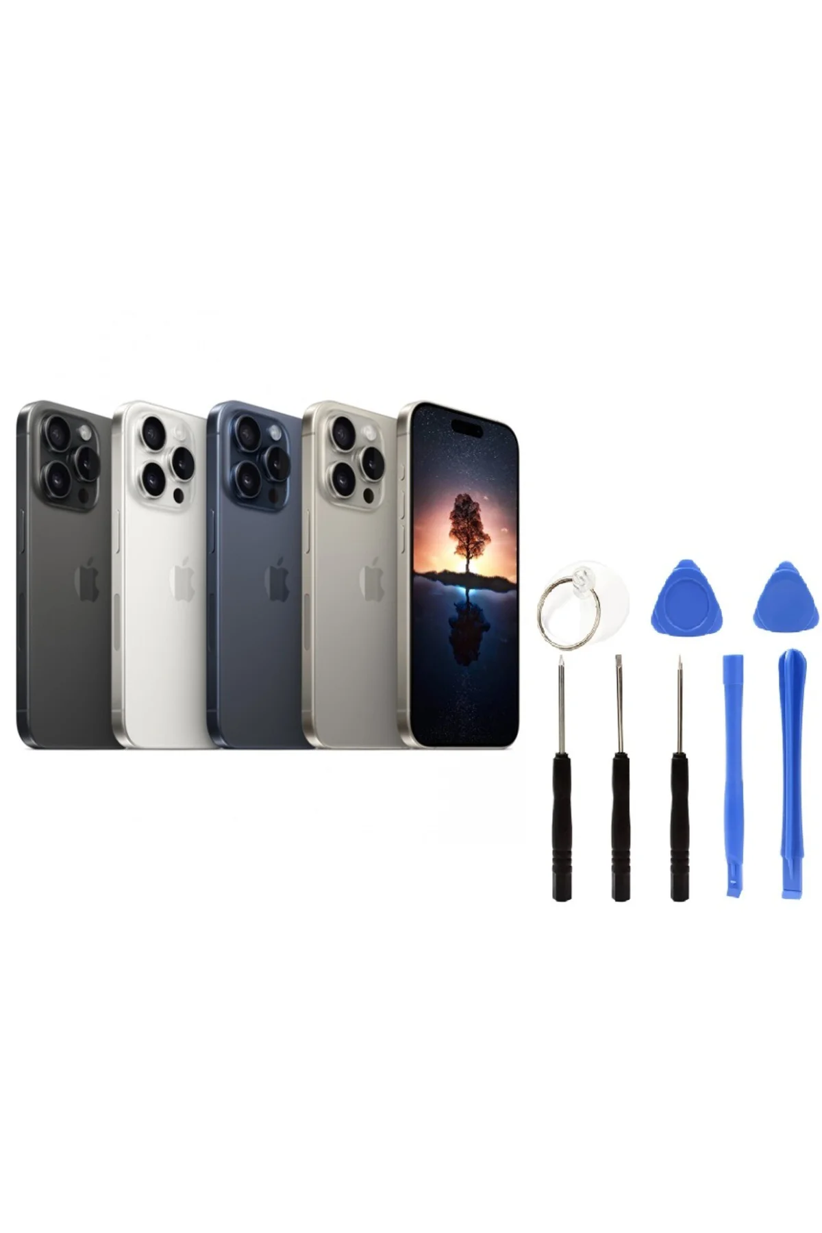 Apple İphone 15 Pro Max Arka Kapak +B7000 Yapıştırıcı+Tamir Seti Mavi
