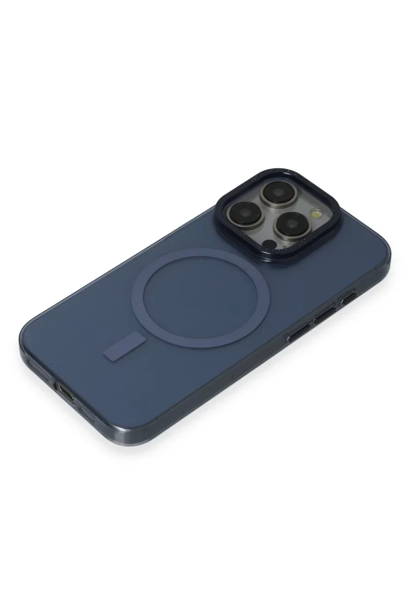 Apple iPhone 15 Pro Max Kılıf Anka PC Magneticsafe Sert Metal Kapak - Lacivert