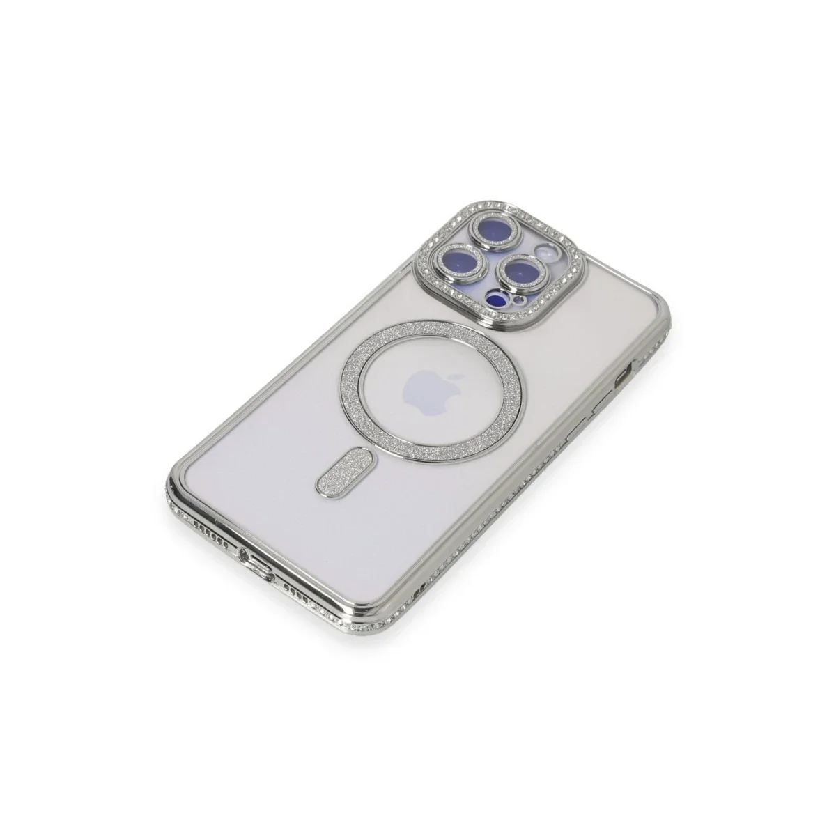 Apple iPhone 15 Pro Max Kılıf Joke Simli Magneticsafe Kılıf - Gümüş