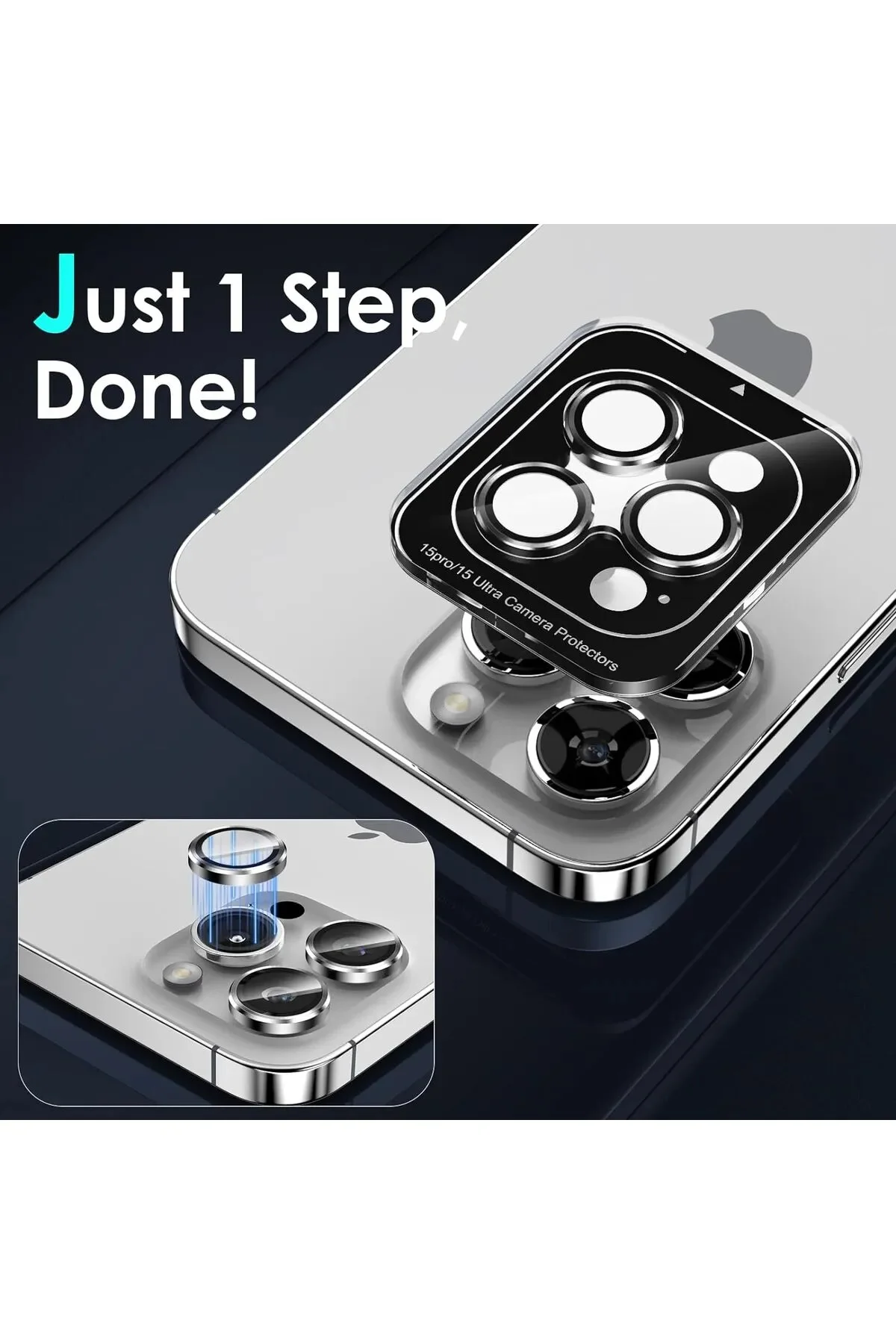 Apple iPhone 15 Pro Max Gerçek Cam Safir Lens Koruma Gümüş