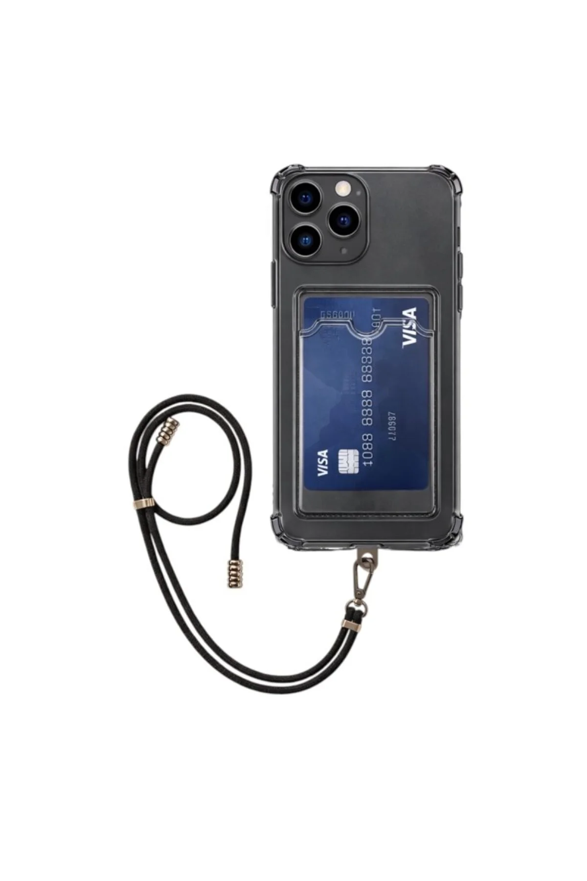 Apple iPhone 15 Pro Kartlıklı Askı+Aparatlı Antişok Kılıf Siyah Apple iPhone 15 Pro Kartlıklı Askı+Aparatlı Antişok Kılıf Siyah
