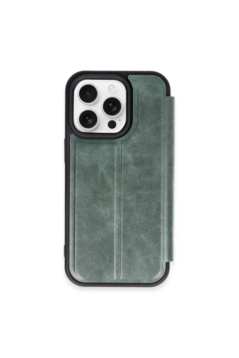 Apple iPhone 15 Pro Max Kılıf Flip Cover - Koyu Yeşil Apple iPhone 15 Pro Max Kılıf Flip Cover - Koyu Yeşil