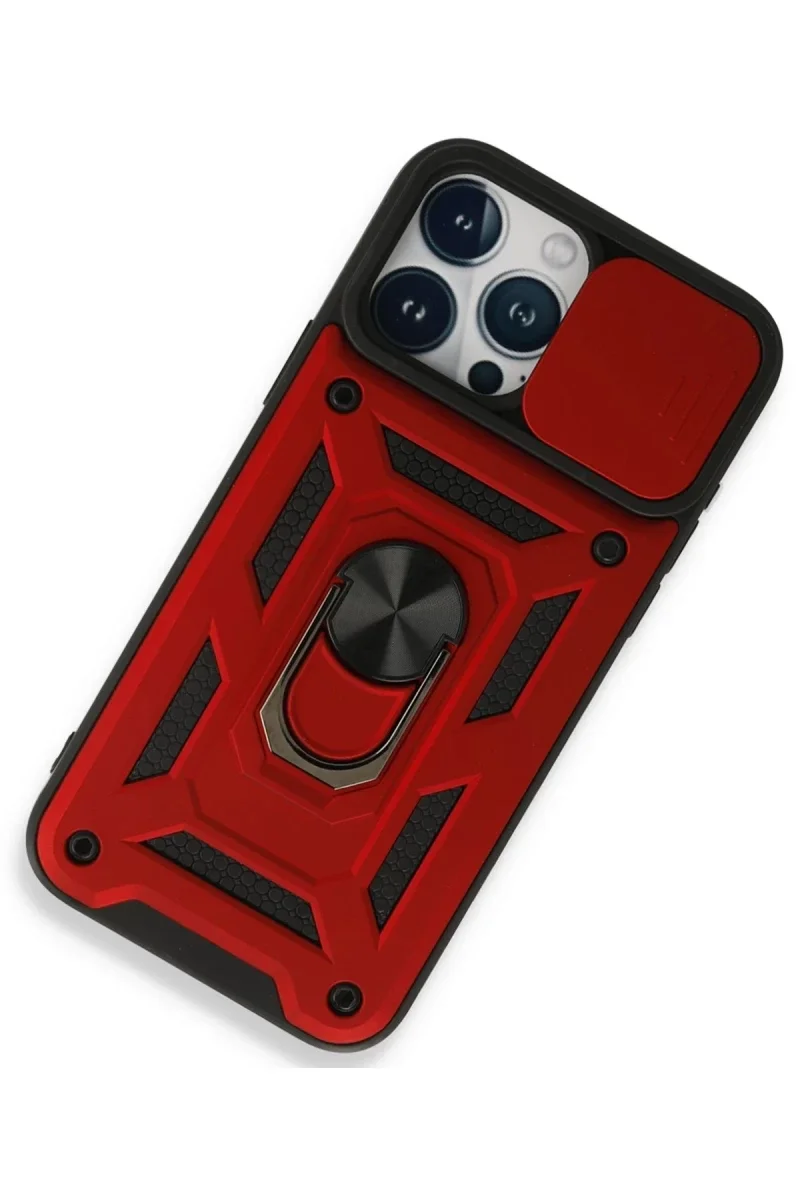 Apple iPhone 15 Pro Kılıf Pars Lens Yüzüklü Silikon - Kırmızı