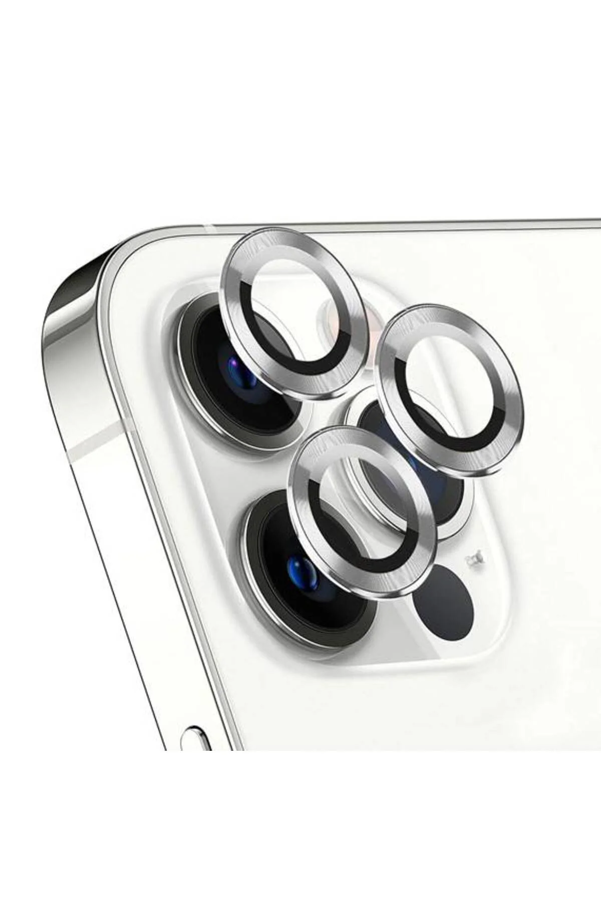 Apple iPhone 15 Pro Max 6.7'' Metal Çerçeveli Kamera Koruma Lensi Gümüş