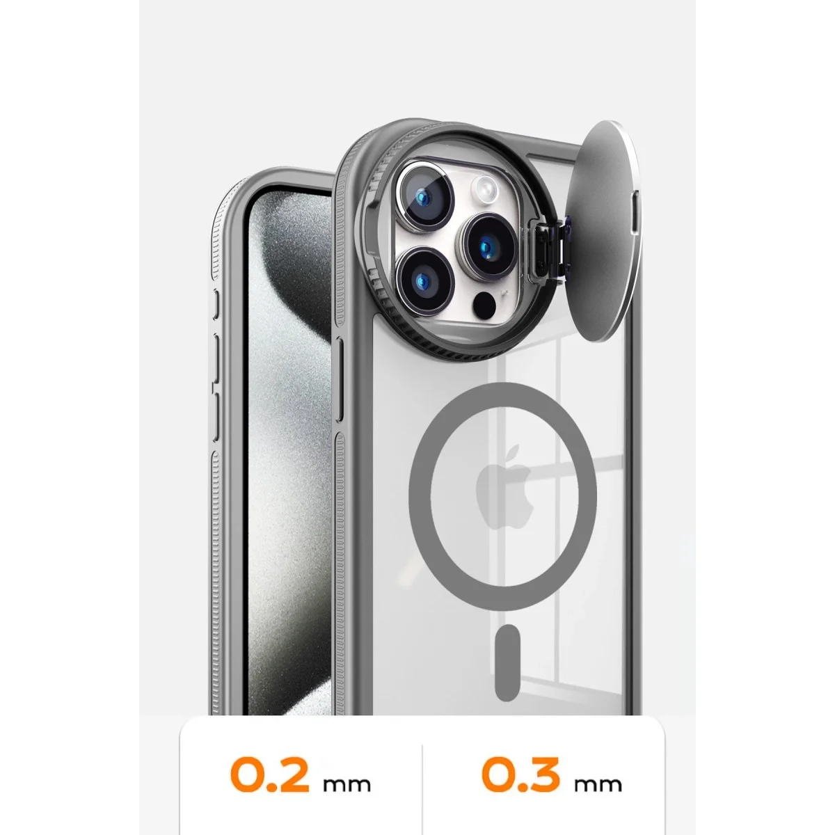 Apple İphone 15 Pro Kılıf Teleskop Lens Magsafe Silikon Kapak - Siyah