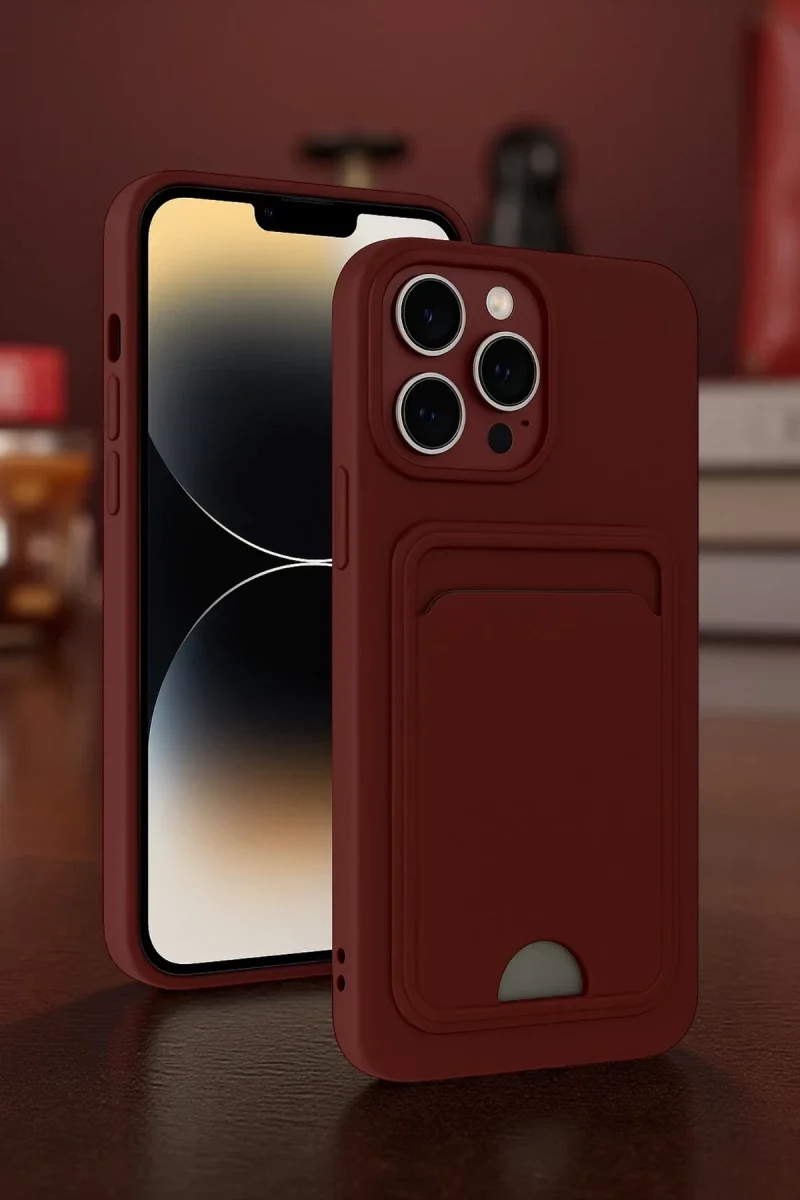 Apple iPhone 15 Pro Kılıf Kelvin Kartvizitli Silikon - Bordo Apple iPhone 15 Pro Kılıf Kelvin Kartvizitli Silikon - Bordo