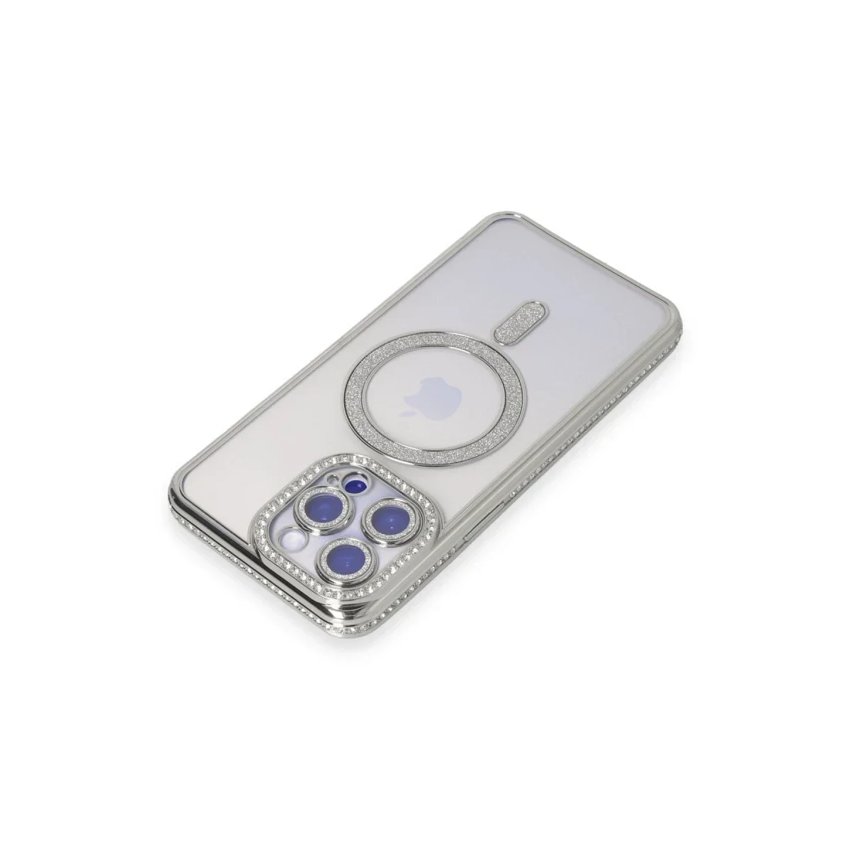 Apple iPhone 15 Pro Max Kılıf Joke Simli Magneticsafe Kılıf - Gümüş