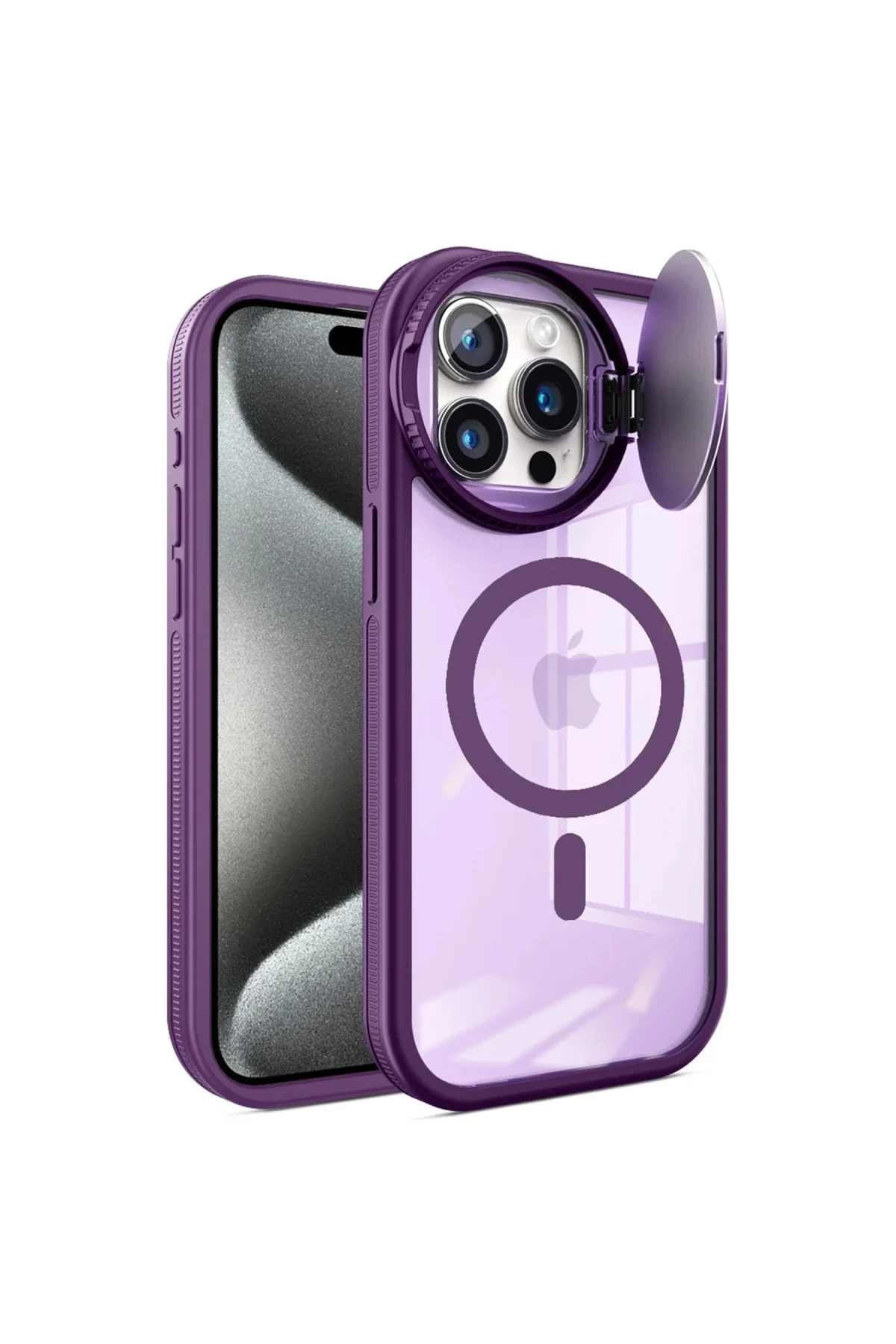 Apple iPhone 15 Pro Max Kılıf Teleskop Lens Magsafe Silikon Kapak - Derin Mor - Görsel 2