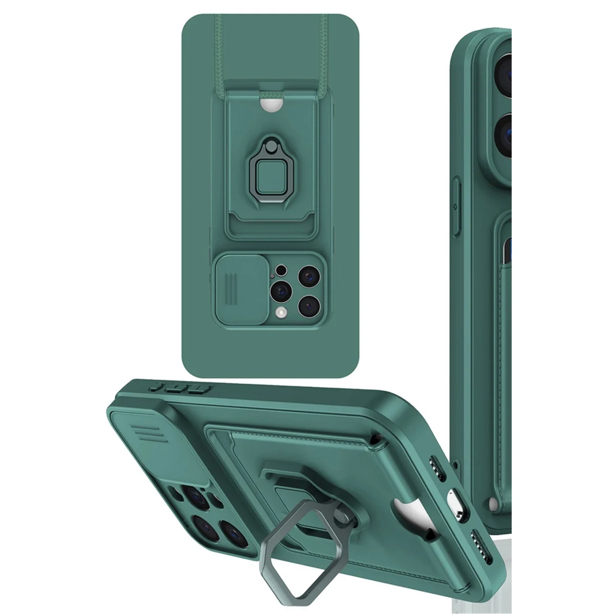 Apple İphone 15 Pro Kılıf Zuma Kartvizitli Yüzüklü Silikon - Yeşil Apple İphone 15 Pro Kılıf Zuma Kartvizitli Yüzüklü Silikon - Yeşil
