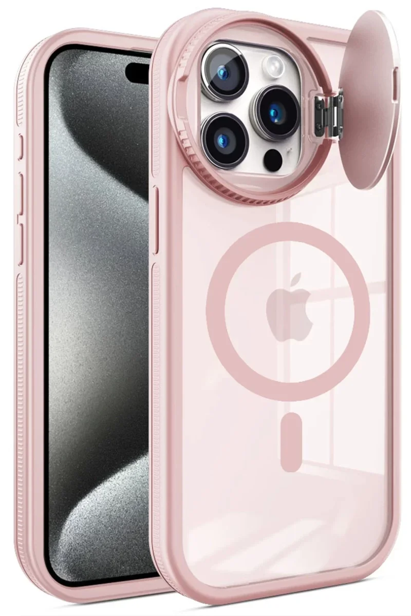 Apple iPhone 15 Pro Kılıf Teleskop Lens Magsafe Silikon Kapak - Pembe