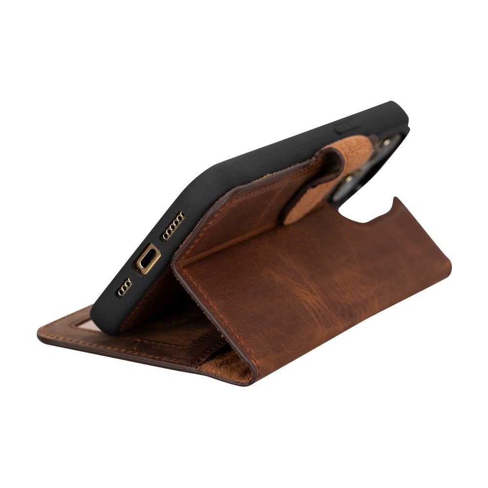 Apple iPhone 15 Pro Max Uyumlu Deri Cüzdanlı Kılıf MWWN G2 Kahve