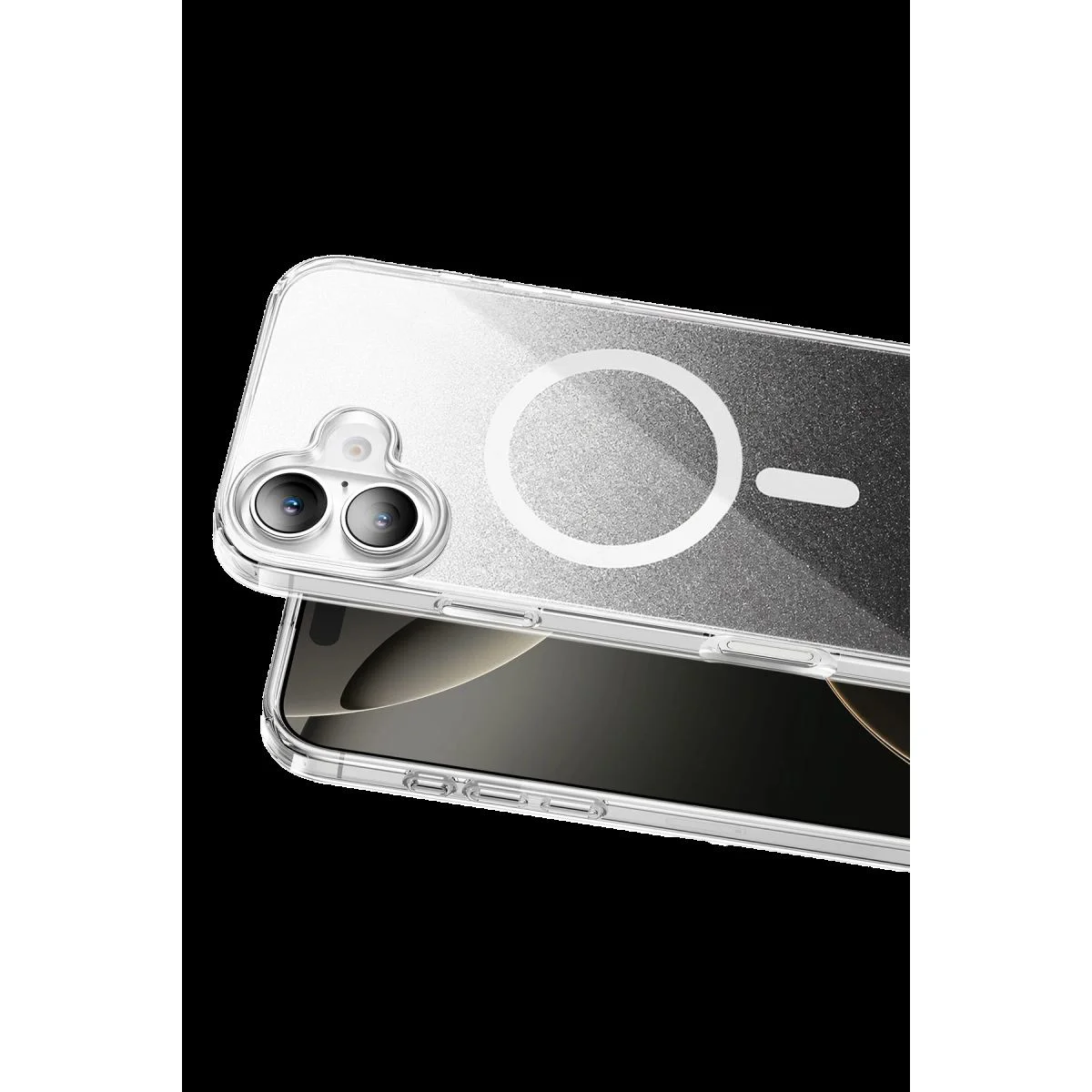 Apple iPhone 16 ile Uyumlu Sora Simli MagSafe Kılıf - Siyah Kristal Şeffaflık Fiyatı, Yorumları ve Özellikleri