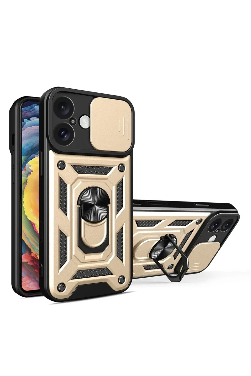 Apple iPhone 16 Kılıf Pars Lens Yüzüklü Silikon - Gold Apple iPhone 16 Kılıf Pars Lens Yüzüklü Silikon - Gold