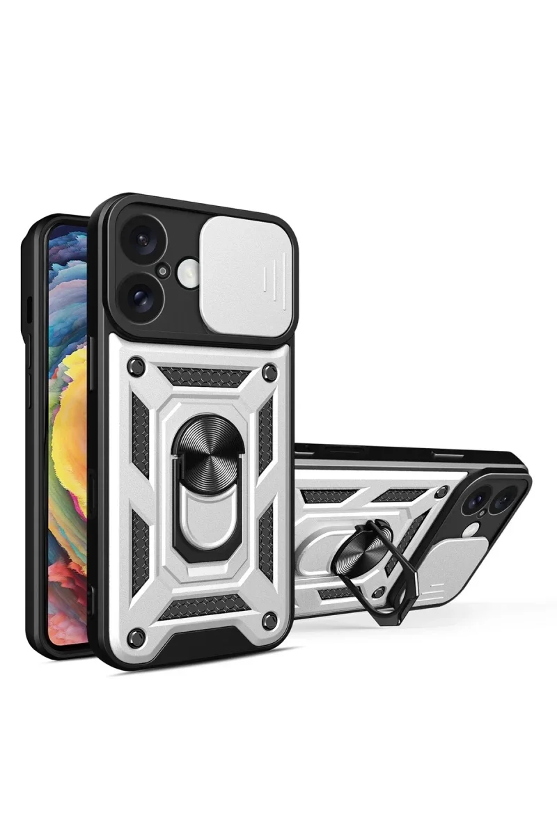 Apple iPhone 16 Kılıf Pars Lens Yüzüklü Silikon - Gümüş Apple iPhone 16 Kılıf Pars Lens Yüzüklü Silikon - Gümüş