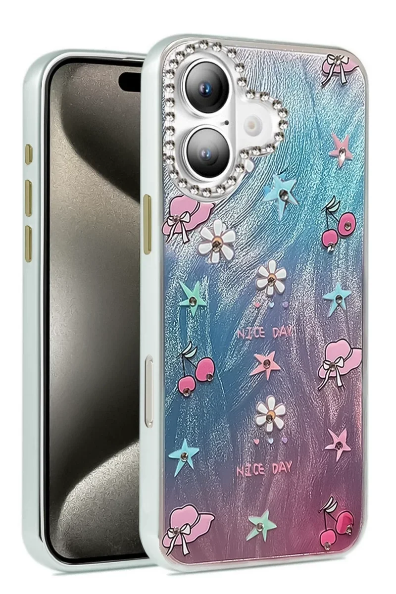 Apple iPhone 16 Kılıf Blade Aynalı Desenli Kapak - Desen 4 Apple iPhone 16 Kılıf Blade Aynalı Desenli Kapak - Desen 4
