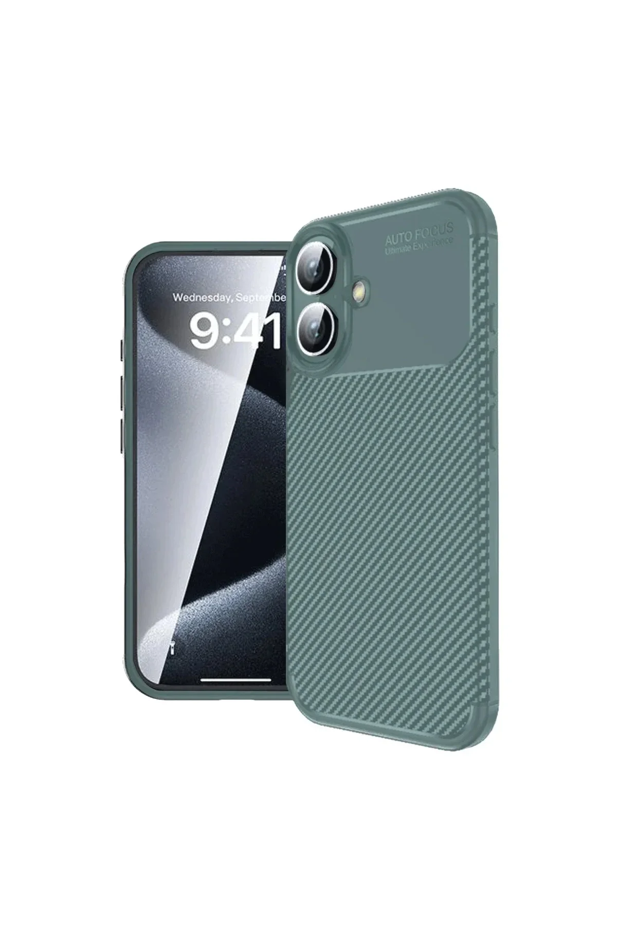 Apple iPhone 16 Kılıf Auto Focus Karbon Kapak - Koyu Yeşil