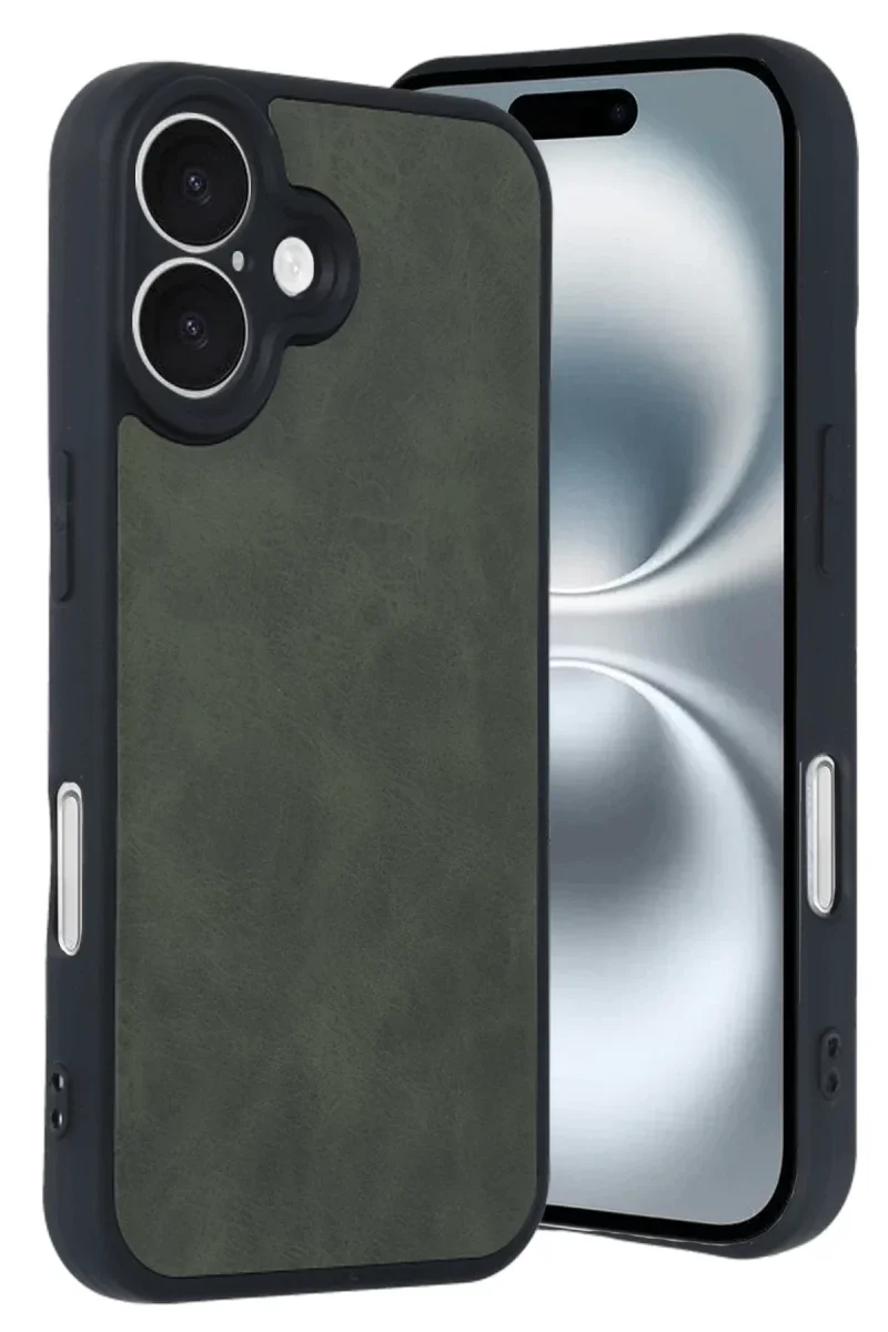 Apple iPhone 16 Kılıf Aras Deri Kapak - Koyu Yeşil Apple iPhone 16 Kılıf Aras Deri Kapak - Koyu Yeşil