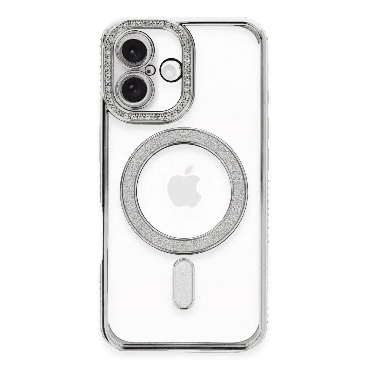 Apple iPhone 16 Plus Kılıf Joke Simli Magneticsafe Kılıf - Gümüş Apple iPhone 16 Plus Kılıf Joke Simli Magneticsafe Kılıf - Gümüş