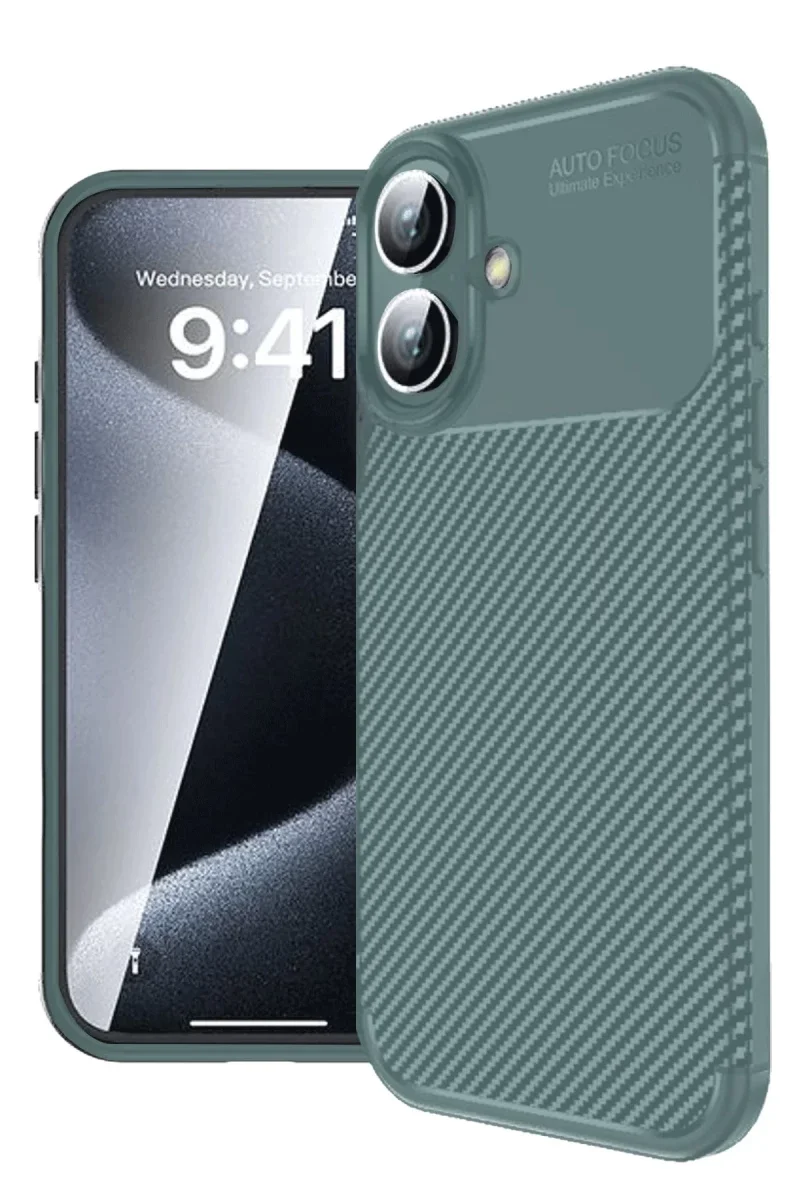 Apple iPhone 16 Plus Kılıf Auto Focus Karbon Kapak - Koyu Yeşil Apple iPhone 16 Plus Kılıf Auto Focus Karbon Kapak - Koyu Yeşil
