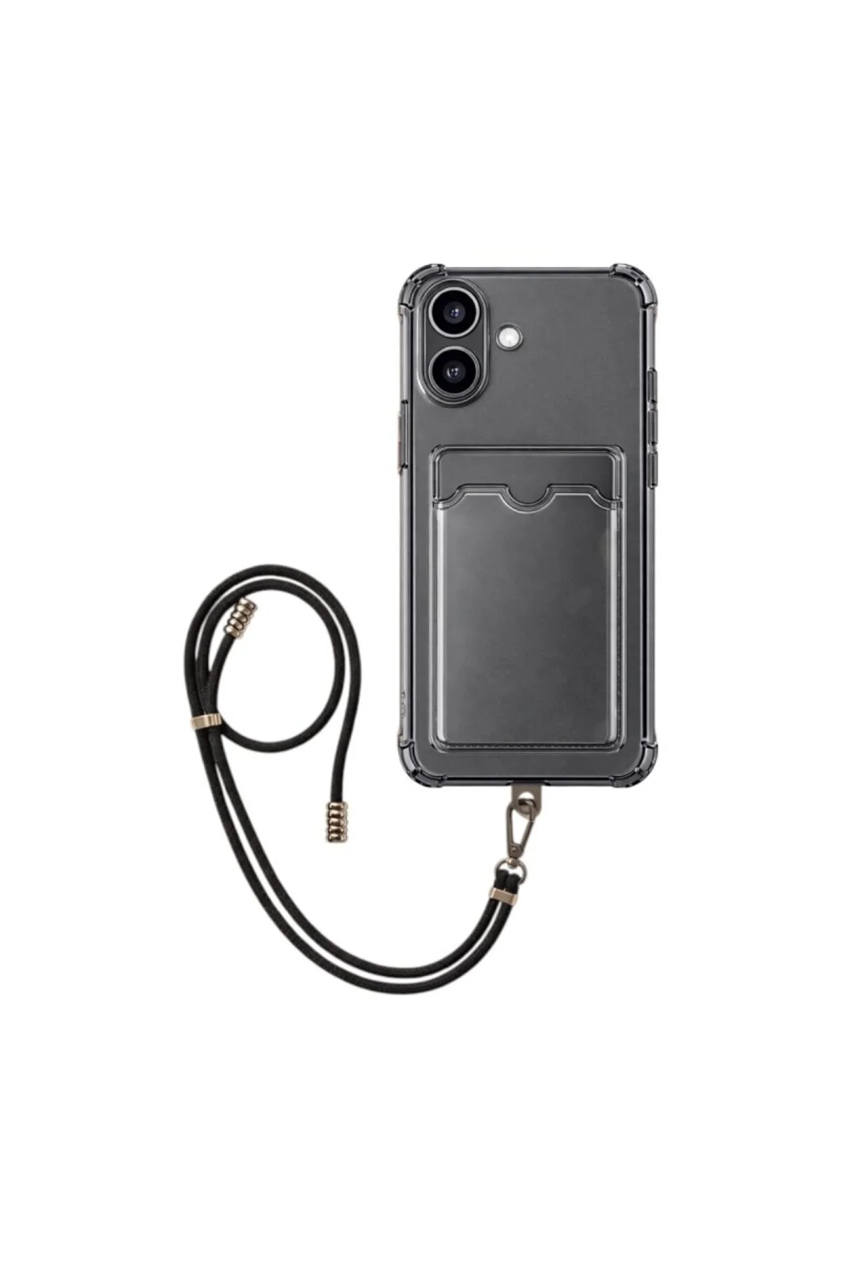 Apple iPhone 16 Plus Kartlıklı Askı+Aparatlı Antişok Kılıf Siyah