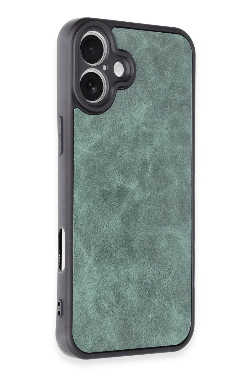 Apple iPhone 16 Plus Kılıf Aras Deri Kapak - Koyu Yeşil