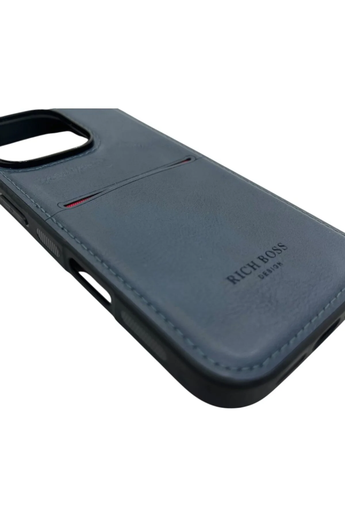 Apple iPhone 16 Pro Max Kartlıklı Rich Boss Lüx Deri Kılıf Lacivert