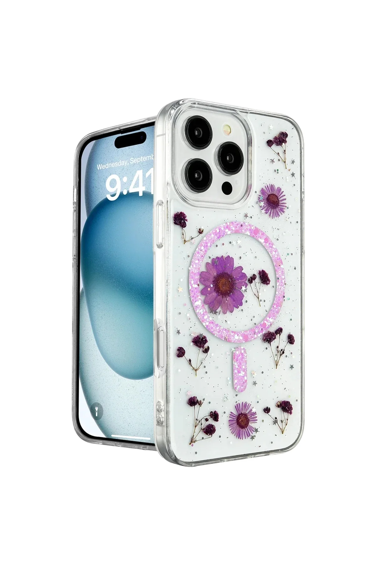 Apple iPhone 16 Pro Kılıf Daisy Simli Magsafe Kapak - Mor Apple iPhone 16 Pro Kılıf Daisy Simli Magsafe Kapak - Mor
