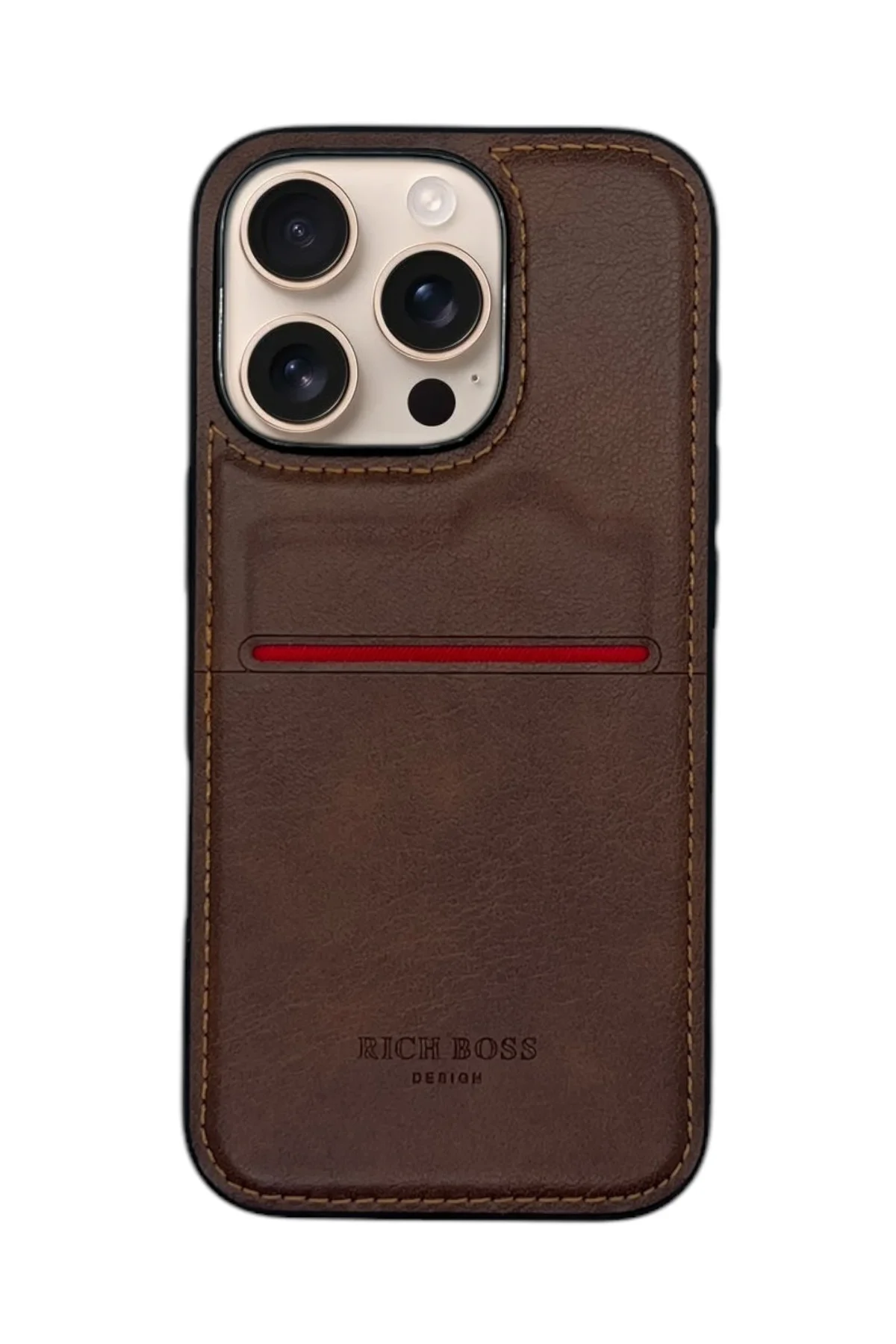 Apple iPhone 16 Pro Kartlıklı Rich Boss Lüx Deri Kılıf Siyah