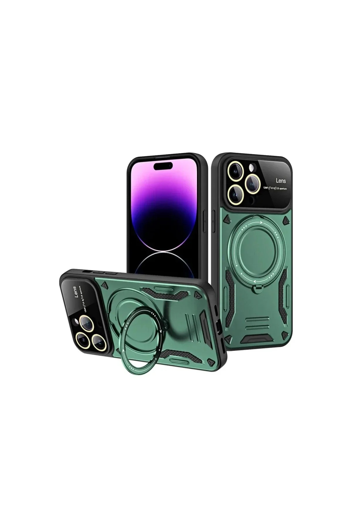 Apple iPhone 16 Pro Kılıf Joy Lens Standlı Kapak - Koyu Yeşil Apple iPhone 16 Pro Kılıf Joy Lens Standlı Kapak - Koyu Yeşil