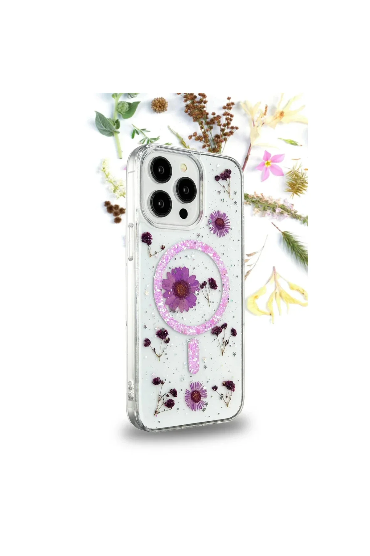 Apple iPhone 16 Pro Kılıf Daisy Simli Magsafe Kapak - Mor Apple iPhone 16 Pro Kılıf Daisy Simli Magsafe Kapak - Mor
