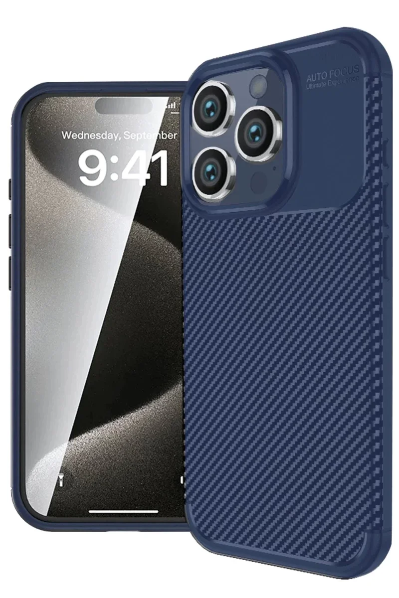 Apple iPhone 16 Pro Max Kılıf Auto Focus Karbon Kapak - Lacivert