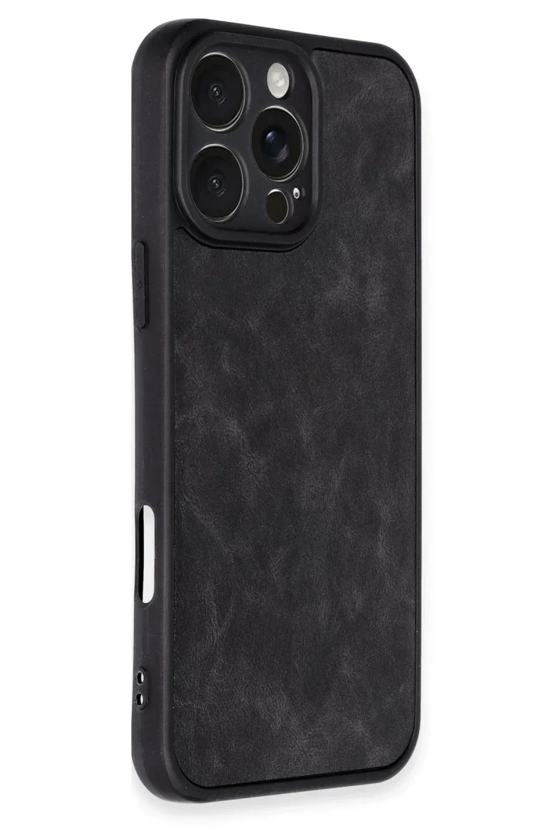 Apple iPhone 16 Pro Max Kılıf Aras Deri Kapak - Siyah Apple iPhone 16 Pro Max Kılıf Aras Deri Kapak - Siyah
