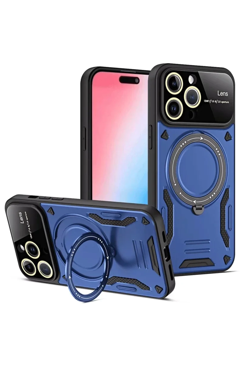 Apple iPhone 16 Pro Kılıf Joy Lens Standlı Kapak - Lacivert Apple iPhone 16 Pro Kılıf Joy Lens Standlı Kapak - Lacivert