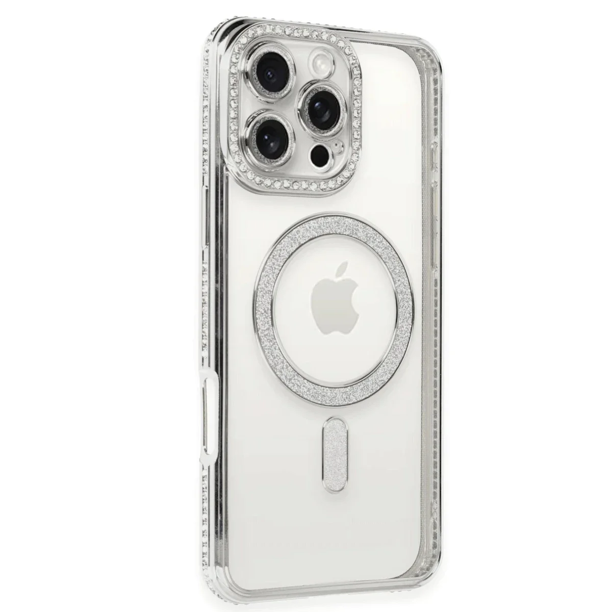Apple iPhone 16 Pro Kılıf Joke Simli Magneticsafe Kılıf - Gümüş