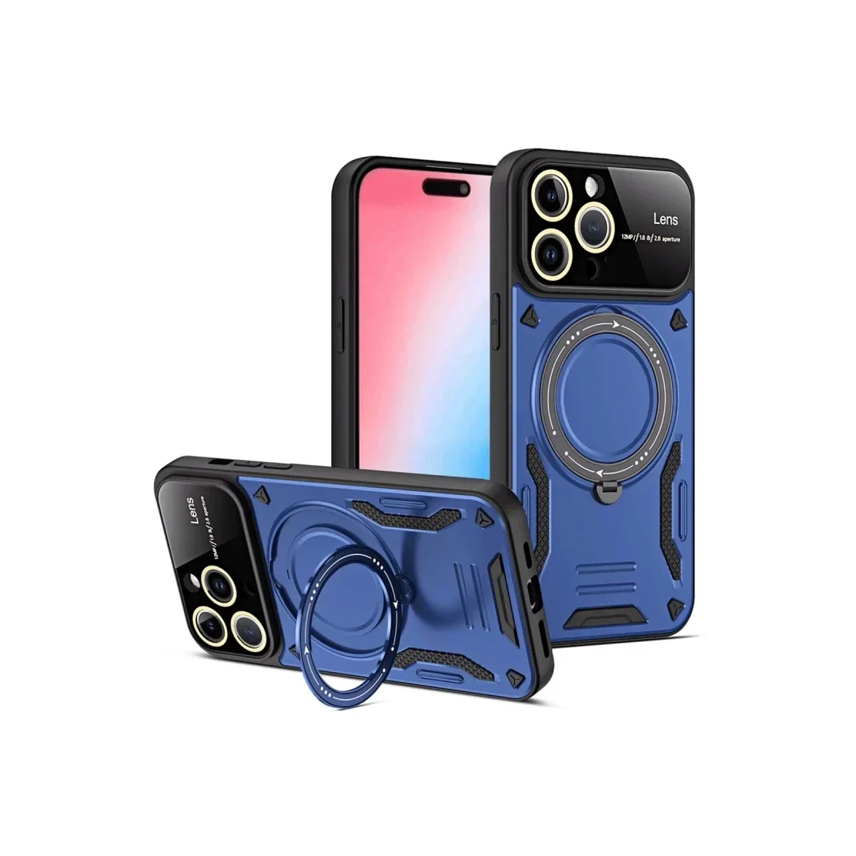 Apple iPhone 16 Pro Max Kılıf Joy Lens Standlı Kapak - Lacivert Apple iPhone 16 Pro Max Kılıf Joy Lens Standlı Kapak - Lacivert