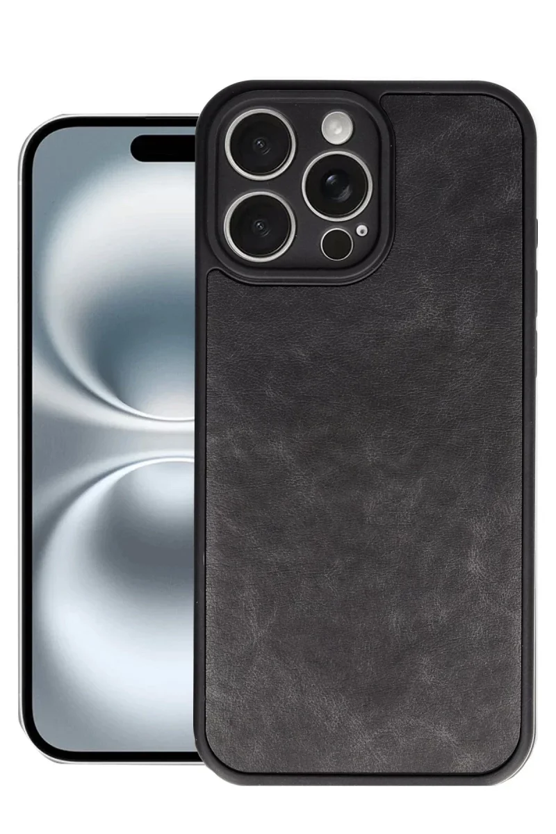 Apple iPhone 16 Pro Max Kılıf Aras Deri Kapak - Siyah Apple iPhone 16 Pro Max Kılıf Aras Deri Kapak - Siyah