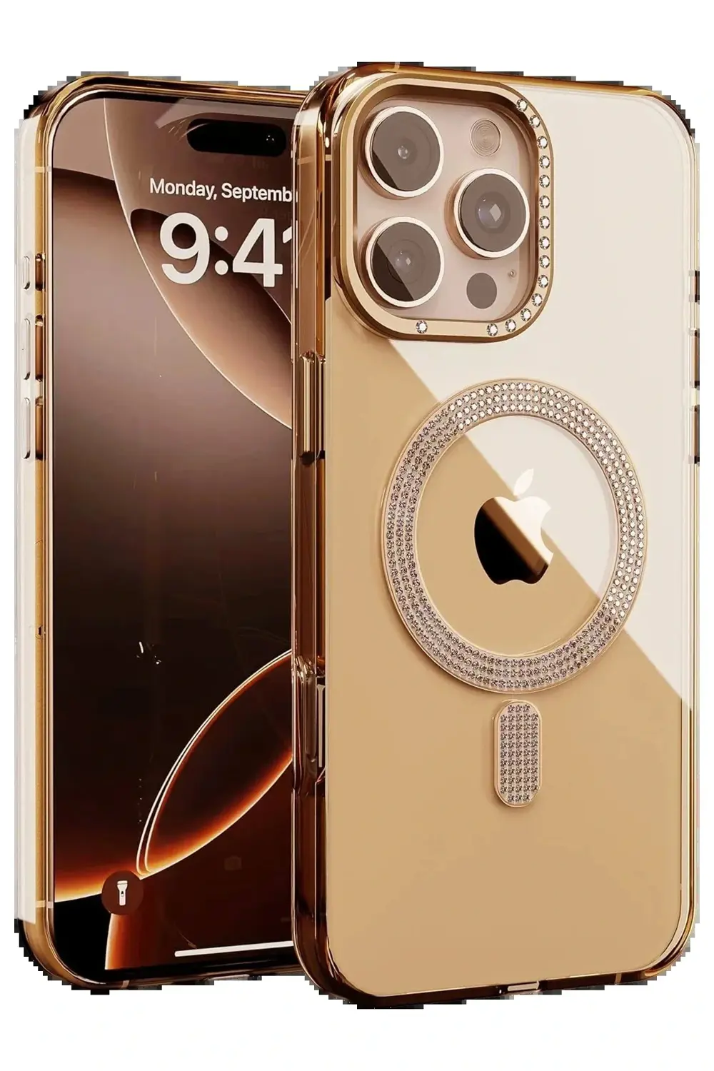 Apple iPhone 16 Pro Max Tash Diamond Magsafe Kapak - Gold-(5796) Apple iPhone 16 Pro Max Tash Diamond Magsafe Kapak - Gold-(5796)