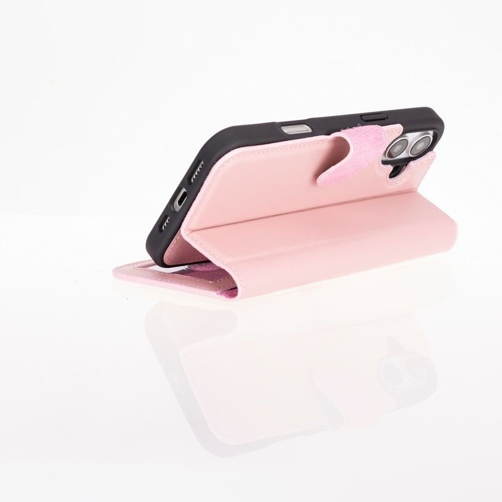 Apple iPhone 16 uyumlu, Hakiki Deri, El Yapımı, Cüzdanlı Kılıf, T