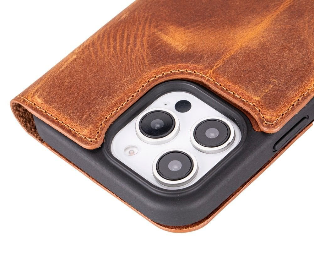 Apple iPhone 16 Pro Max uyumlu, Hakiki Deri, El Yapımı, Cüzdanlı