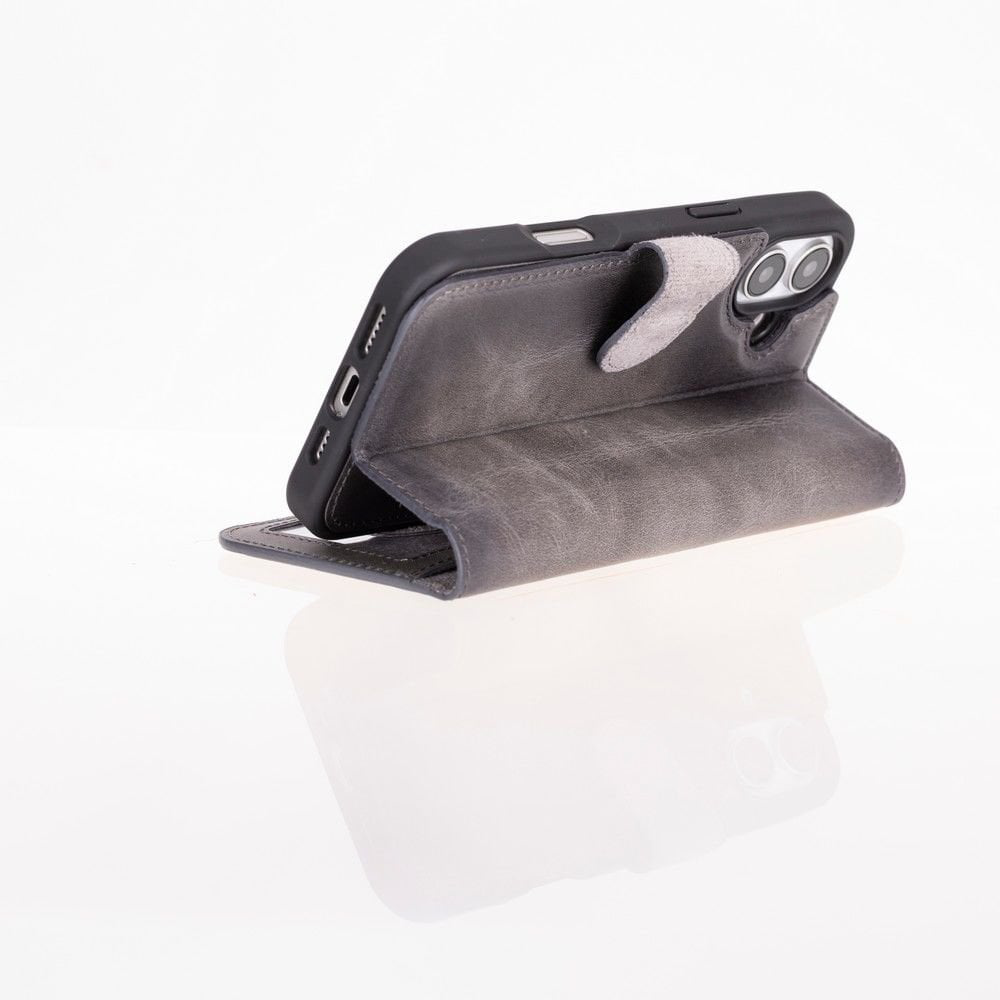 Apple iPhone 16 uyumlu, Hakiki Deri, El Yapımı, Cüzdanlı Kılıf, G