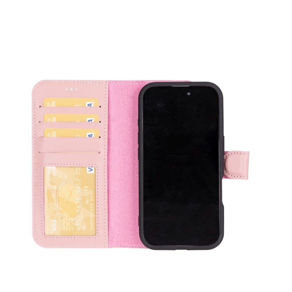 Apple iPhone 16 uyumlu, Hakiki Deri, El Yapımı, Cüzdanlı Kılıf, T