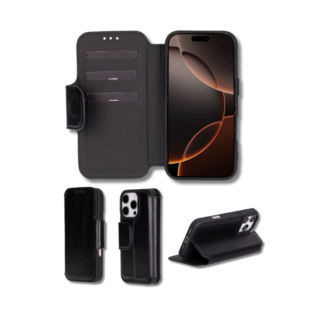 Apple iPhone 16 Pro Max uyumlu, Hakiki Deri, El Yapımı, Cüzdanlı