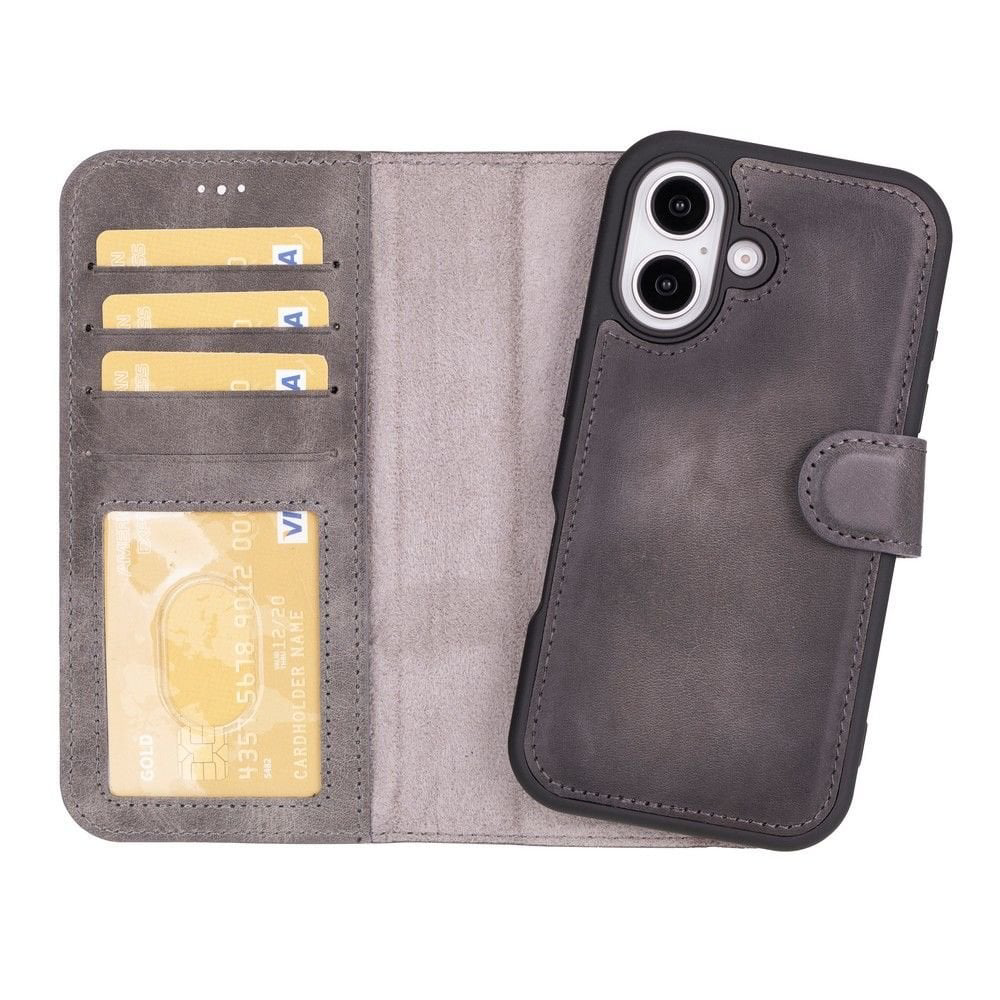 Apple iPhone 16 Plus uyumlu, Hakiki Deri, El Yapımı, Cüzdanlı Kıl