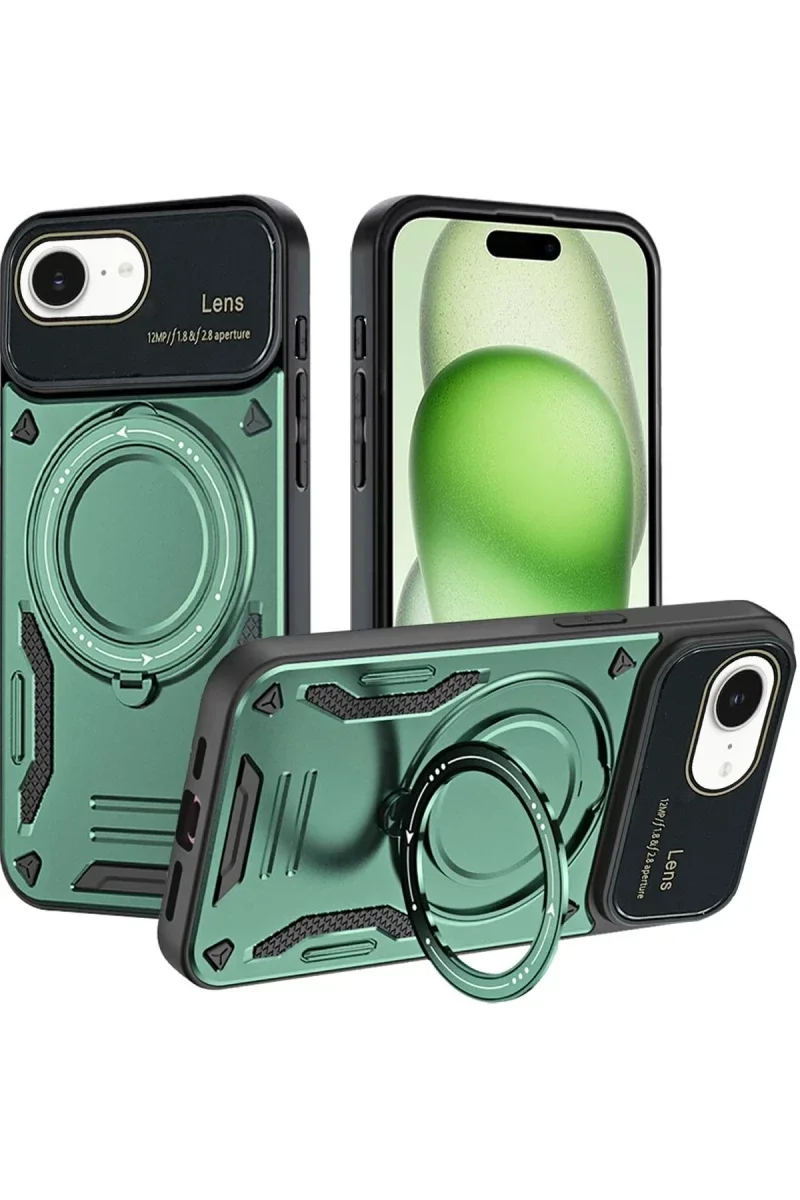Apple iPhone 16E Kılıf Joy Lens Standlı Kapak - Koyu Yeşil Fiyatı, Yorumları ve Özellikleri