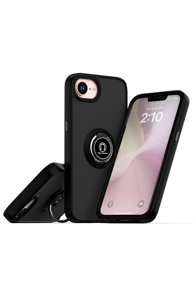 Apple iPhone 16E Kılıf Montreal Yüzüklü Silikon Kapak - Siyah Apple iPhone 16E Kılıf Montreal Yüzüklü Silikon Kapak - Siyah