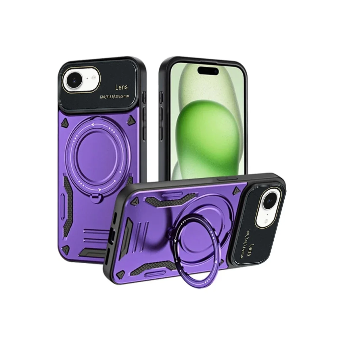 Apple iPhone 16E Kılıf Joy Lens Standlı Kapak - Mor